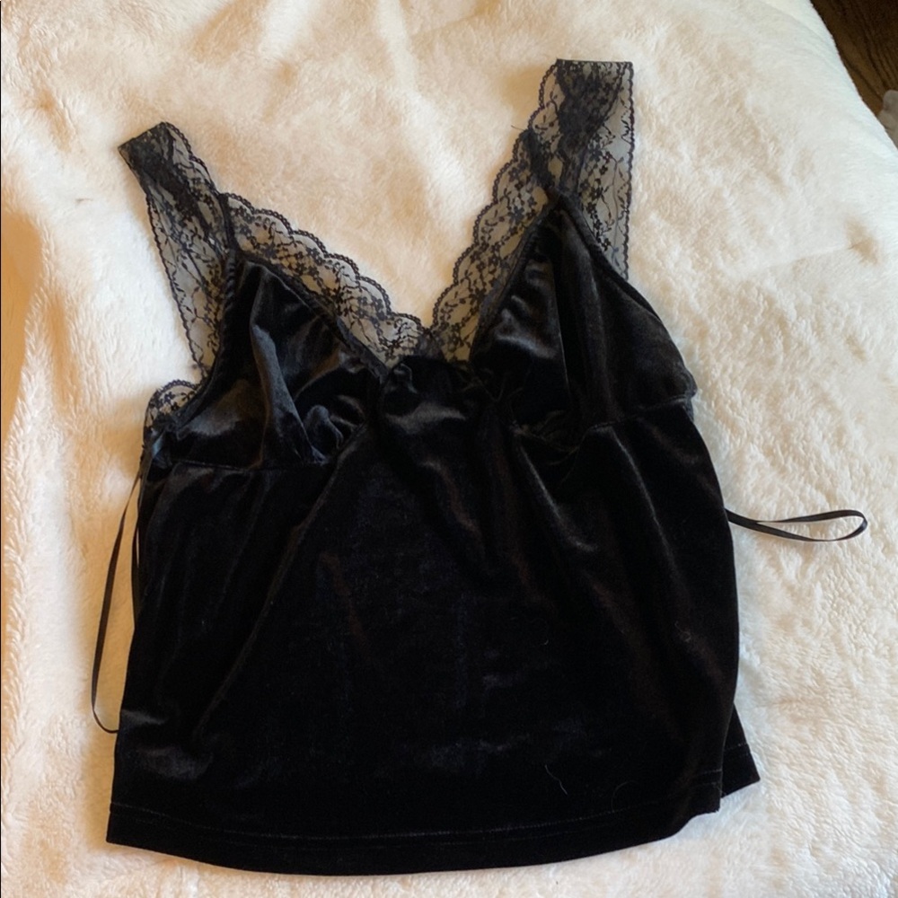 Black Velvet Lace Trim Cami Top